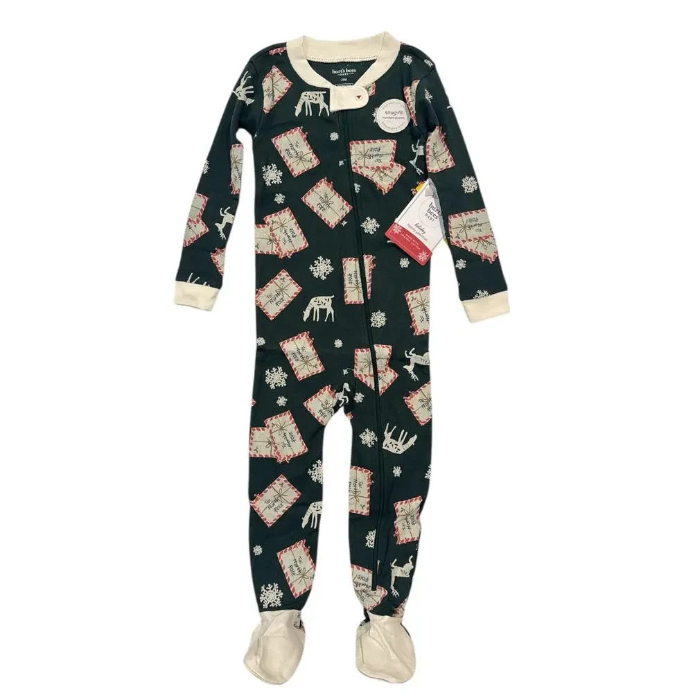 Burt’s Bees Baby Christmas Footed Pajamas 24M Organic Cotton Zip NWT